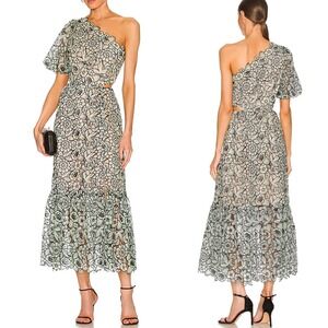 Elliatt Alina One Shoulder Lace Maxi Dress Medium side cutout puff sleeve boho